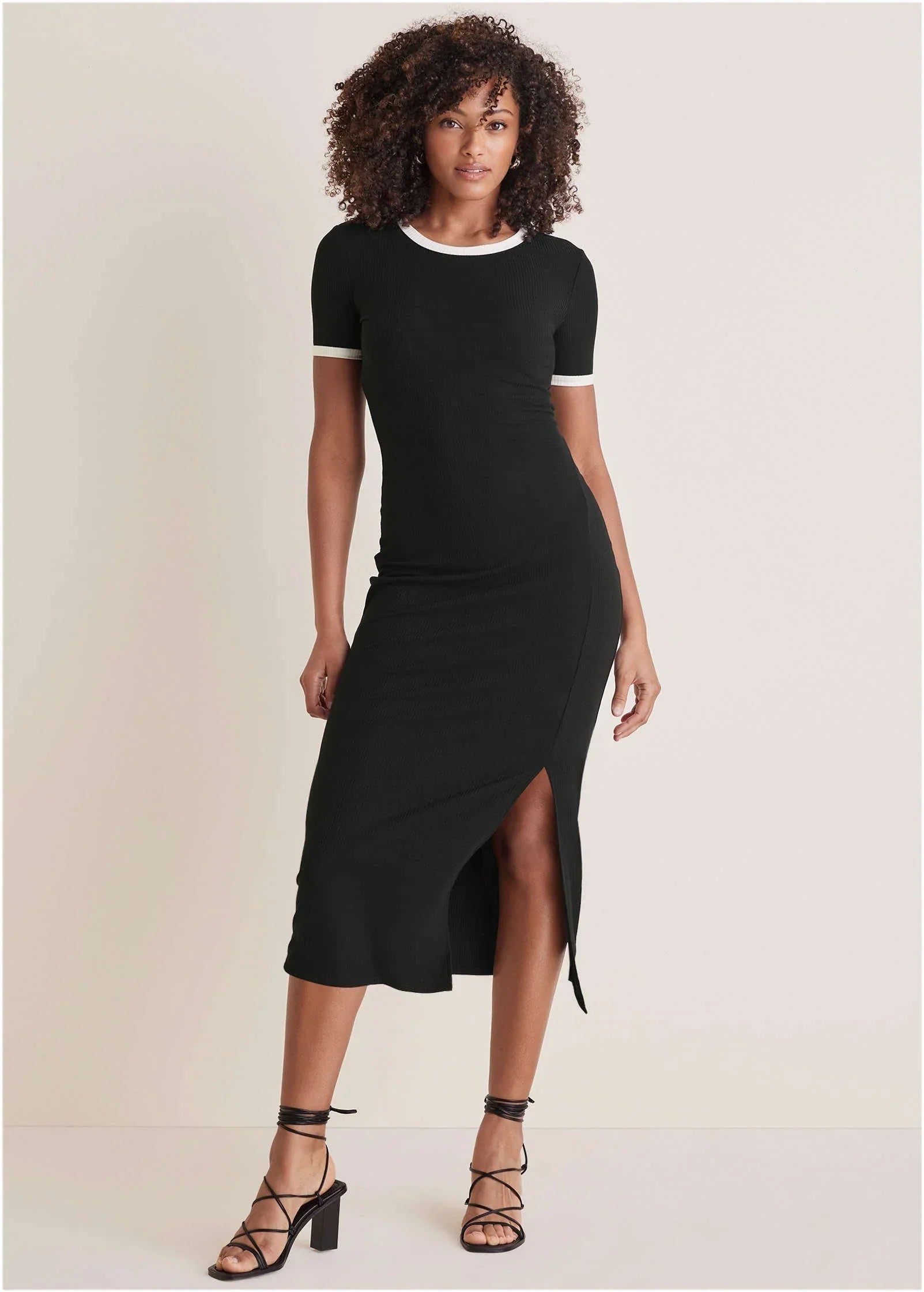 Ribbed Contrast Midi Dress Jet Black