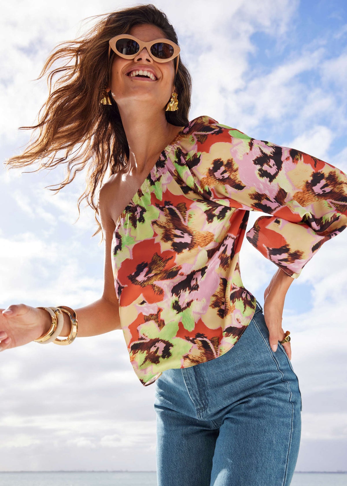 One Shoulder Top Blurred Bouquet