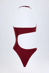 Bead Embellished Cut Out Bandeau Swimsuit in Dark Cherry