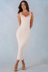 Modal Lace Trim Midaxi Dress in Ivory