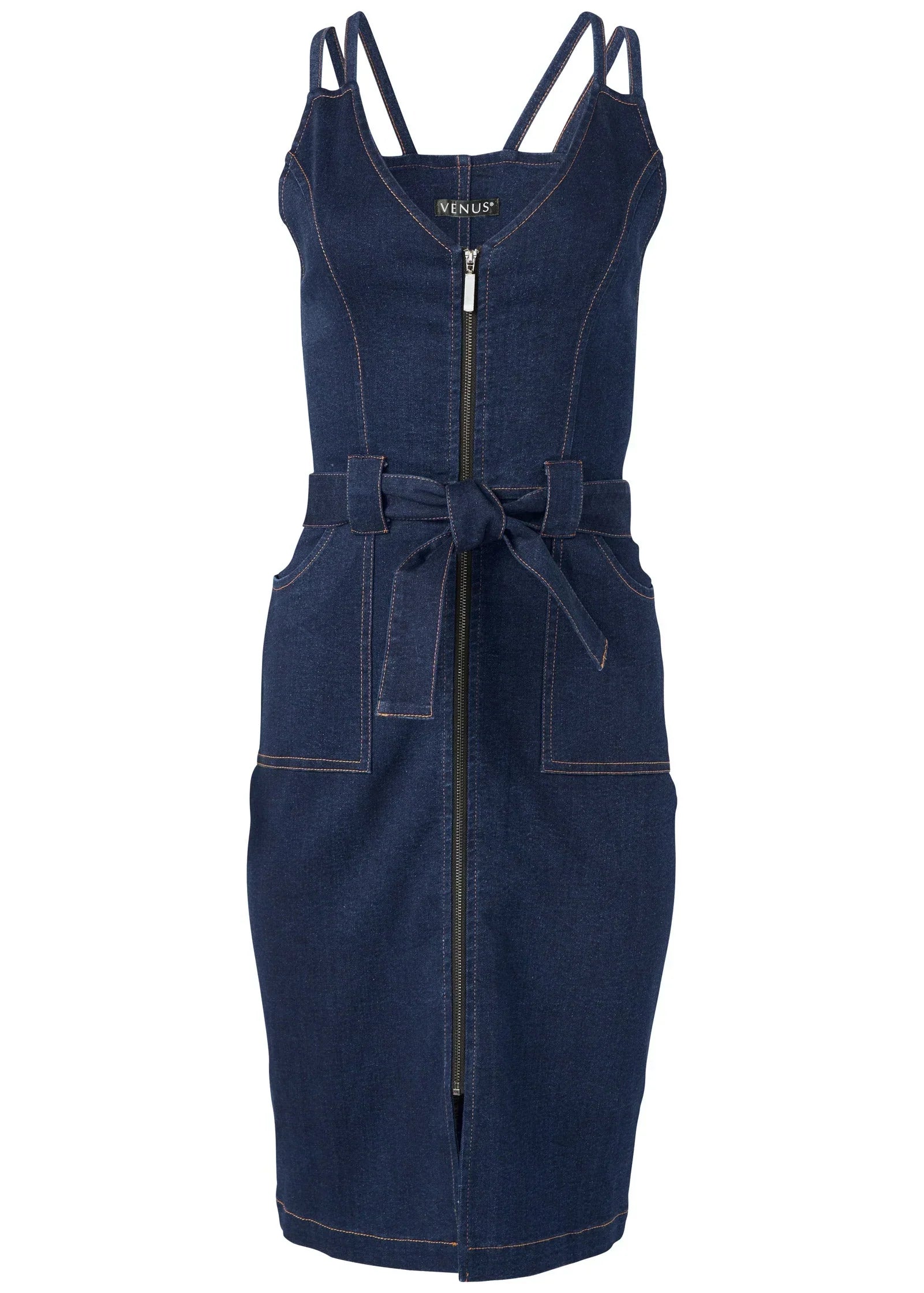 Denim Dress With Zipper Dark Wash