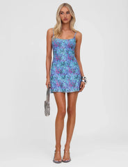 ZEINA MINI DRESS BLUE FLORAL SEQUIN