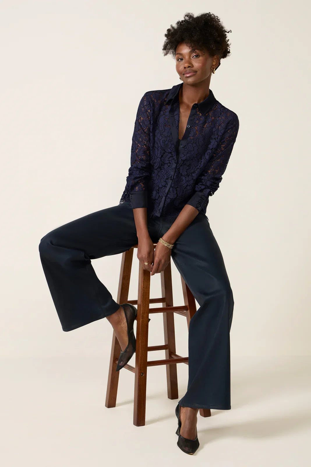 Lace Contrast Button Down