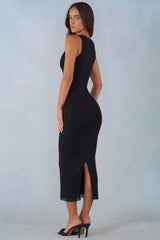 Modal Lace Trim Midaxi Dress in Black