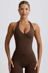 Halterneck Open Back Tank Top in Pecan Marl