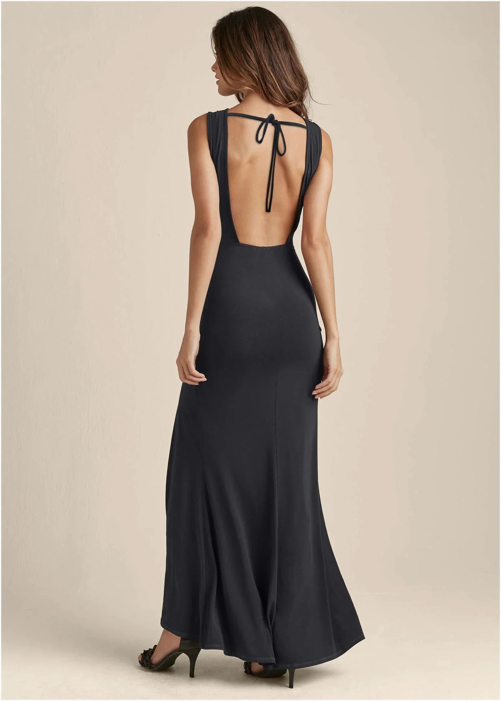 Open Back Slit Maxi Dress Black
