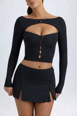 Modal Cut Out Button Detail Top in Black