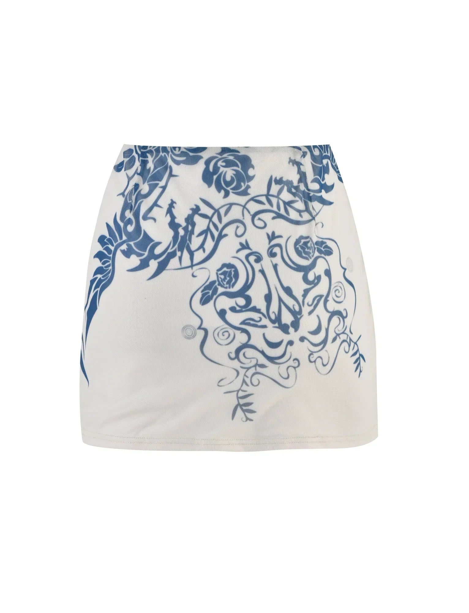 FINOLA MESH MINI SKIRT BLUE TATTOO TATTOO PRINT