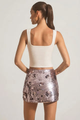 Sequin Embellished Mini Skirt in Silver
