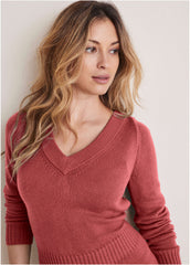 V Neck Mini Sweater Dress Mineral Red