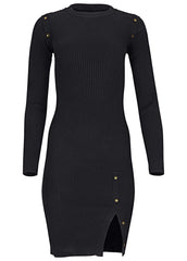 Button Detail Sweater Dress Jet Black