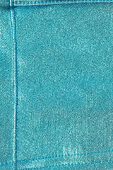 Metallic Denim Belted Strapless Mini Dress in Aqua