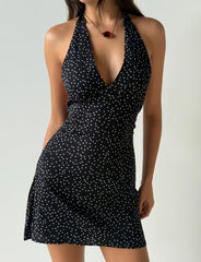 DYLAN HALTER MINI DRESS BLACK POLKA
