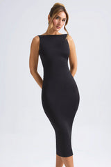 Ruched Open Back Midaxi Dress in Black