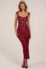 Sweetheart Neck Maxi Dress in Wine