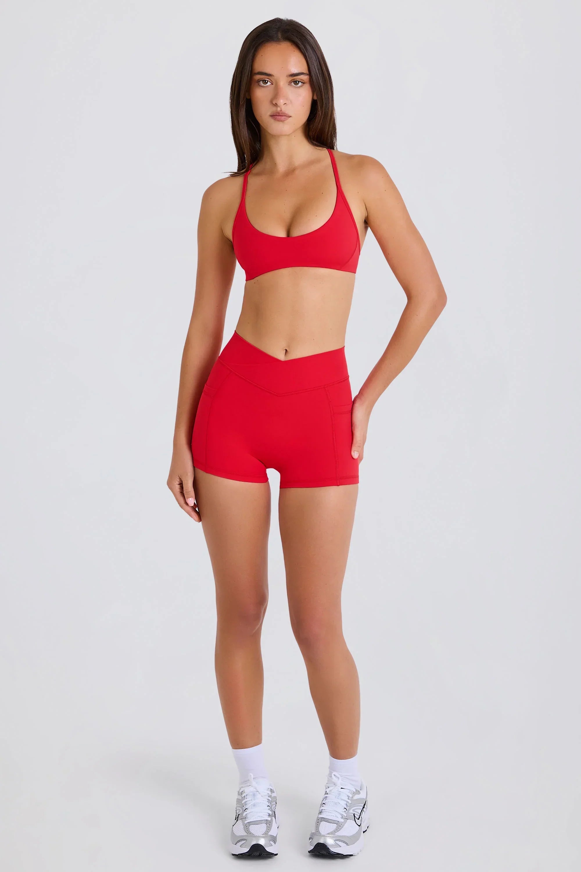 Soft Active Pocket V Waist Mini Shorts in Strawberry