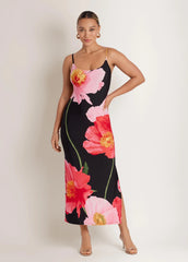 Large Poppies Maxi Dress Black Floral
