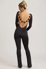 Slinky Jersey Bow Detail Jumpsuit in Black