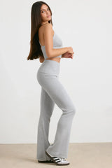 Chunky Knit Foldover Kick Flare Trousers in Grey Marl