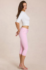Mid Rise Capri Jeans in Blossom Pink