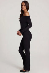 Modal Off Shoulder Long Sleeve Jumpsuit in Black