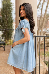 Meet Me Later Chambray Short Sleeve Swing Dress SALE
