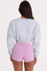 Brushed Jersey Button Up Cropped Cardigan in Grey Marl