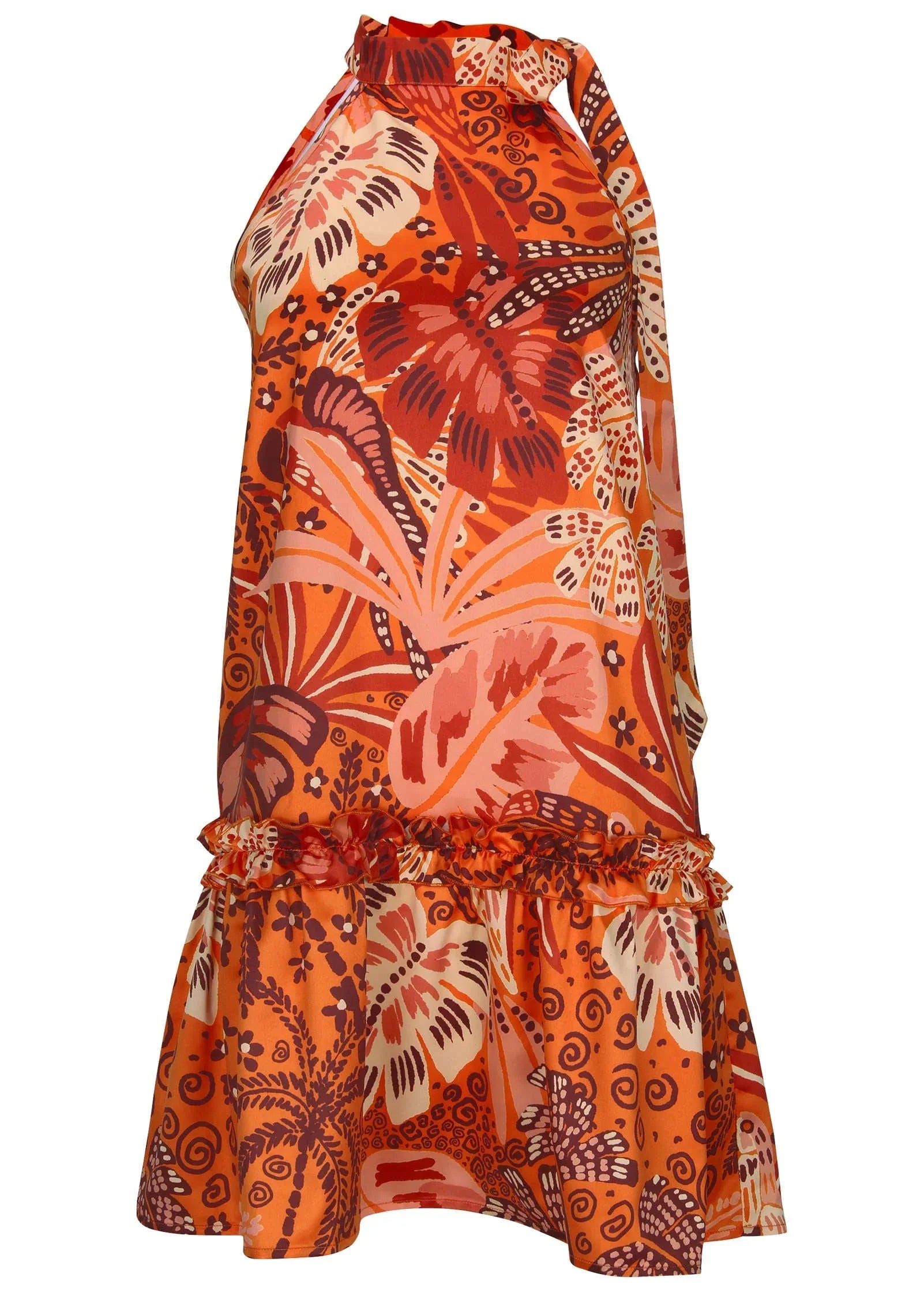 Drop Waist Mini Dress Parrot Palm