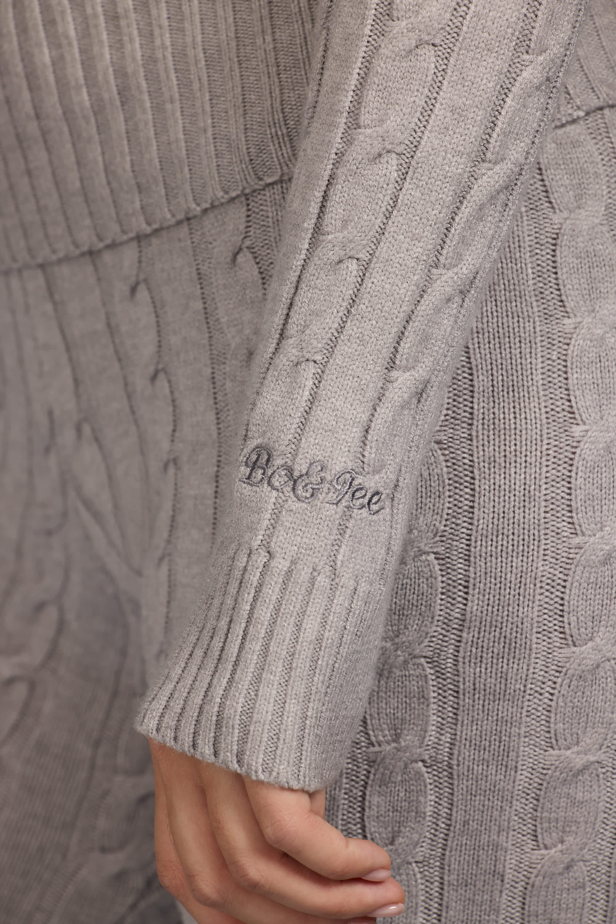 Cable Knit Zip Up Hoodie in Grey Marl