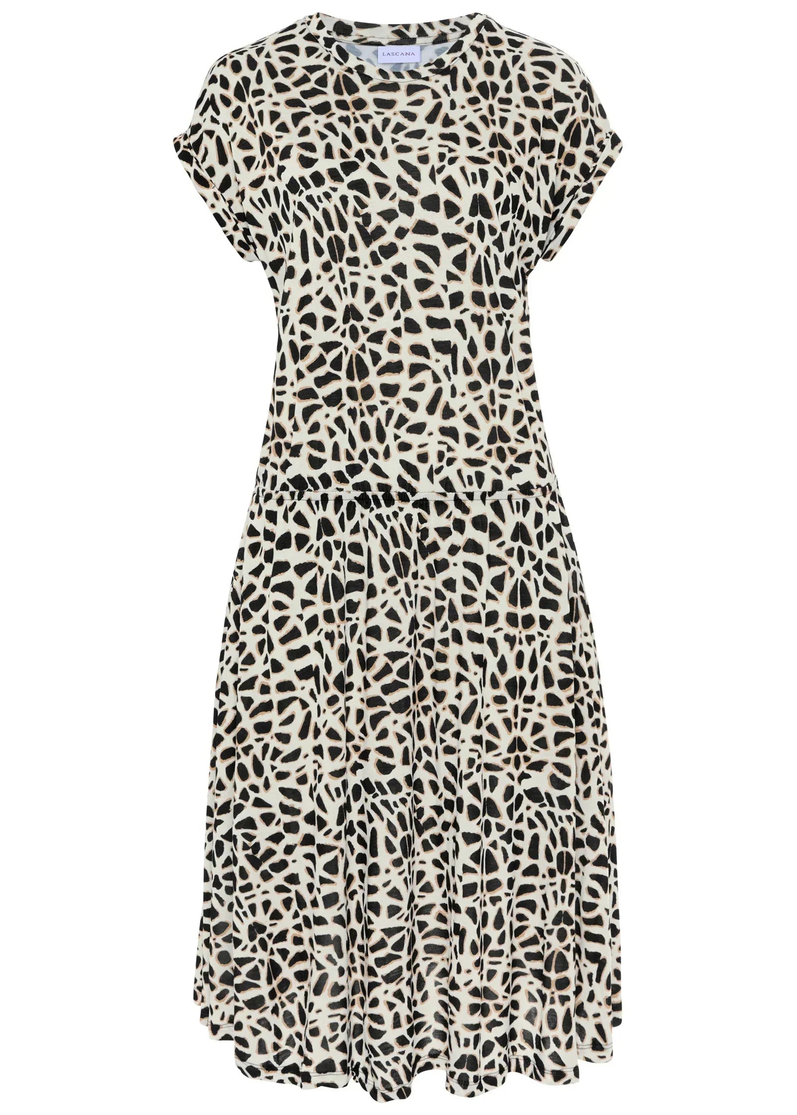 Short Sleeve Printed Dress Black White