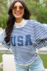 USA Striped Mock Neck Sweatshirt
