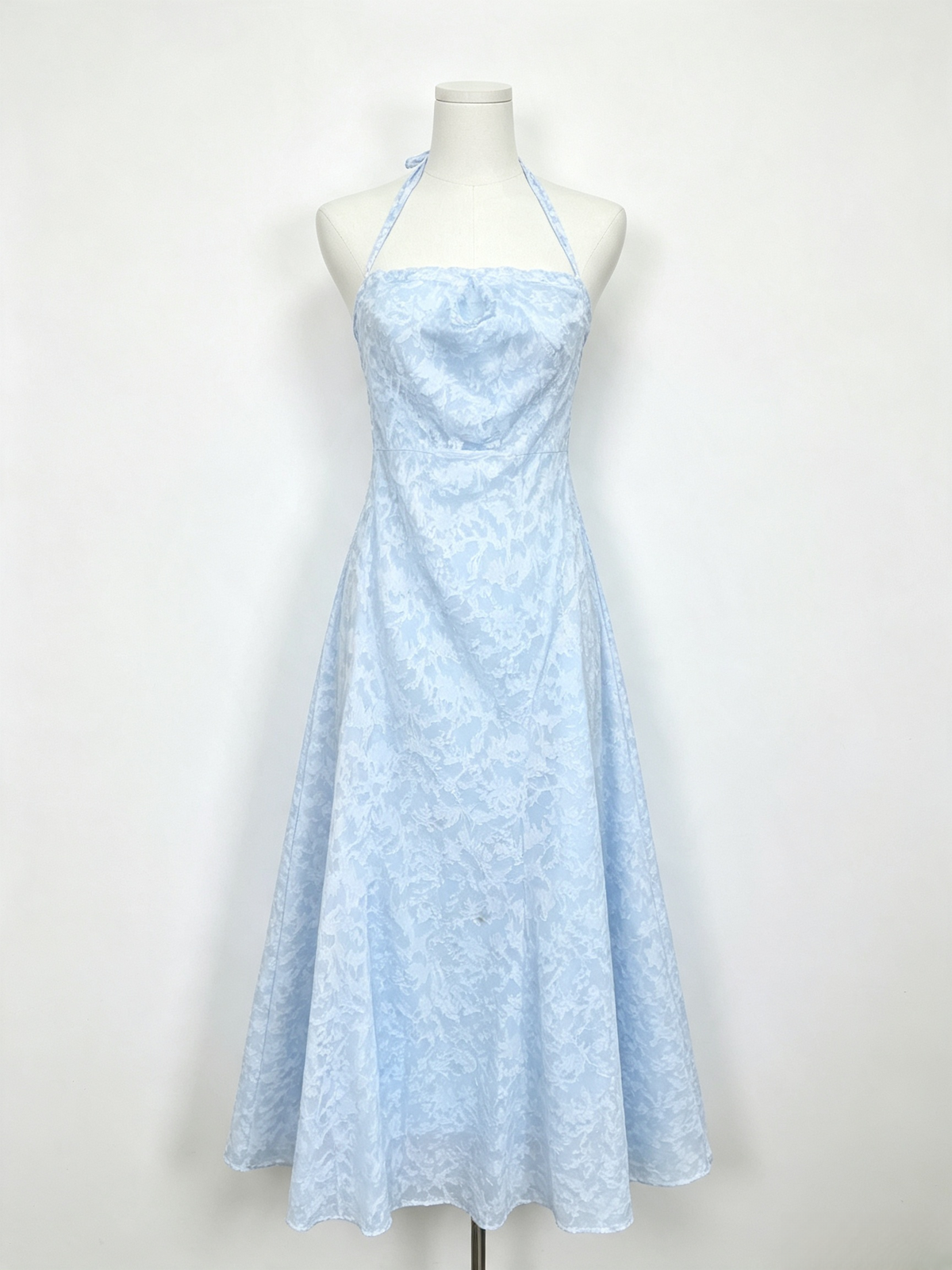 Light Blue Floral Halter Midi Dress