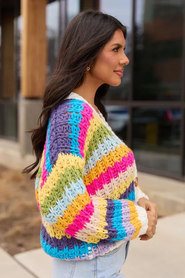 Colleen Multi Stripe Cropped Chunky Cardigan