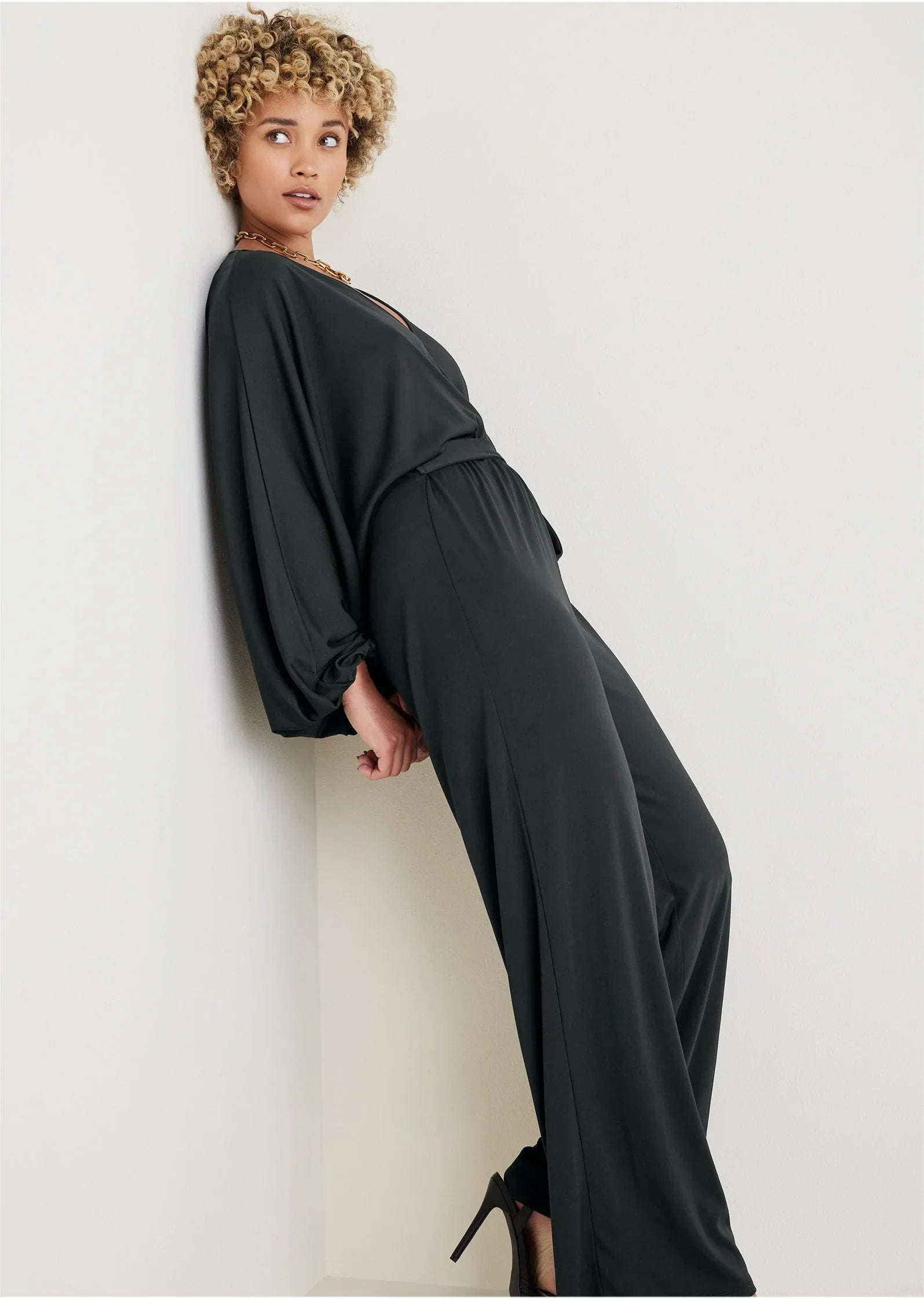 Volume Sleeve Detail Jumpsuit Jet Black