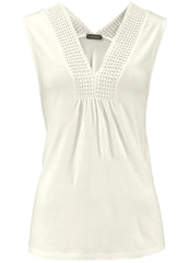 Crochet Inset V Neck Tank White
