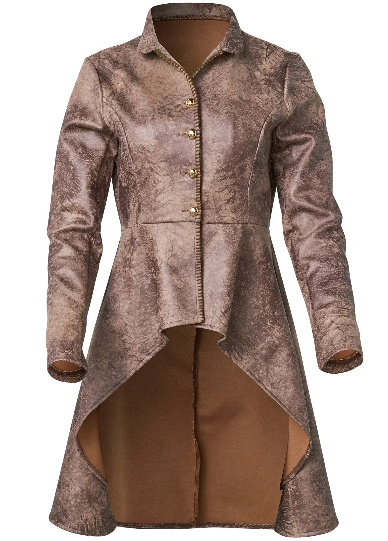 Distressed Faux Suede Scuba Hi Low Jacket Brown Multi