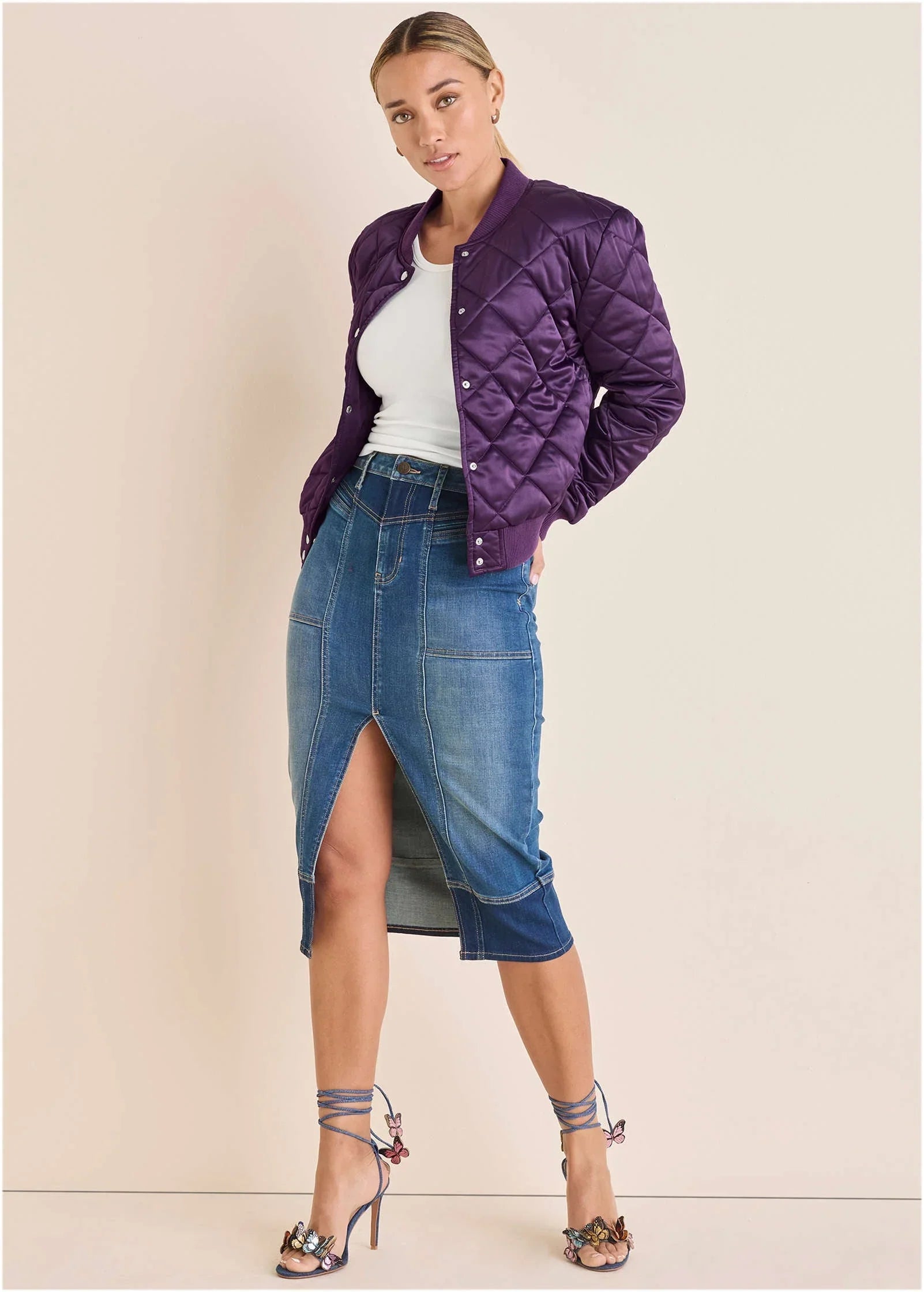 Denim Midi Skirt Medium Dark Wash