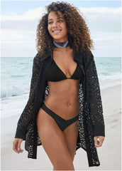 Lace Cover Up Button Down Jet Black
