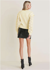 Pointelle Sleeve Crew Neck Off White
