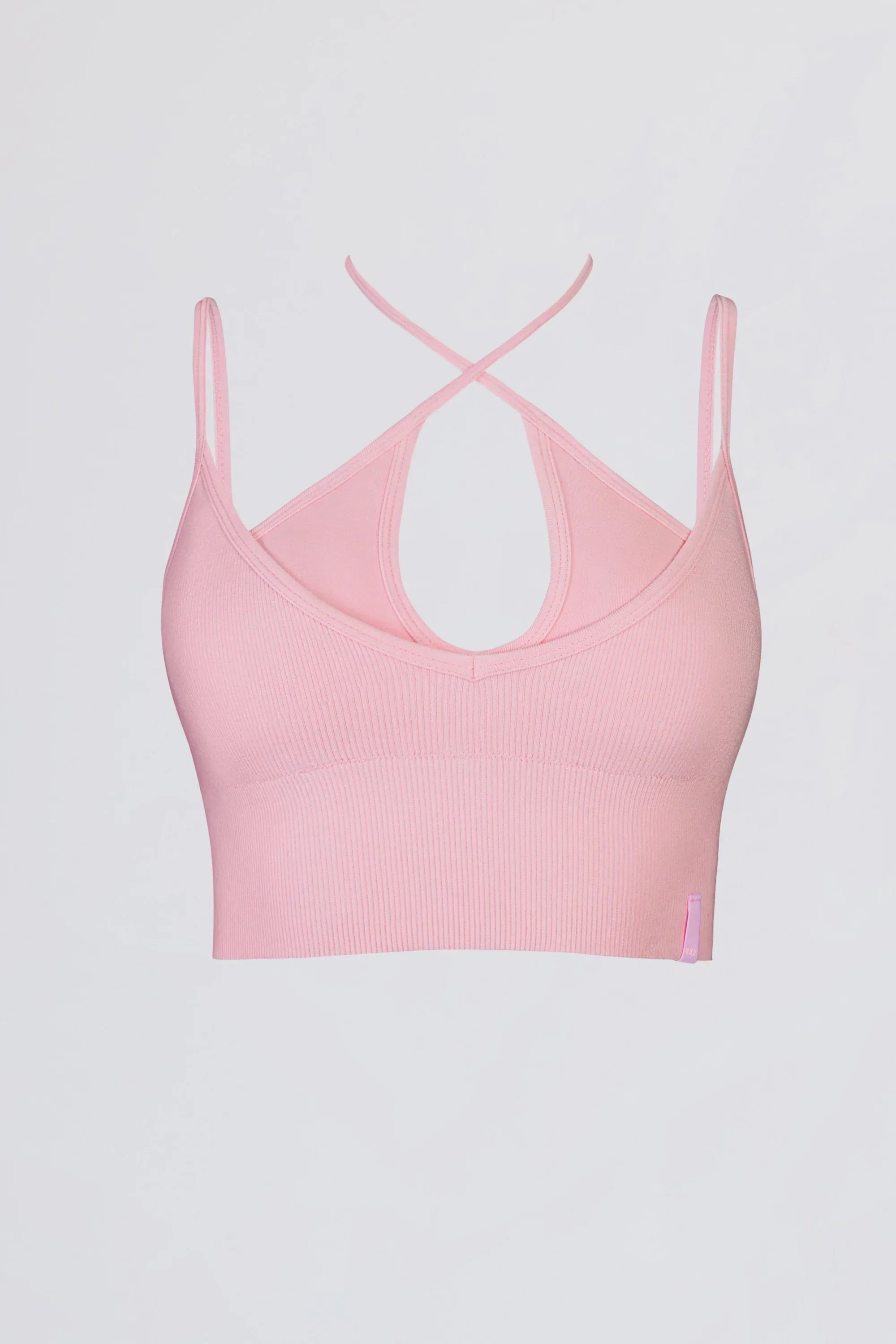 Seamless Soft Rib Crossover Sports Bra in Powder Pink