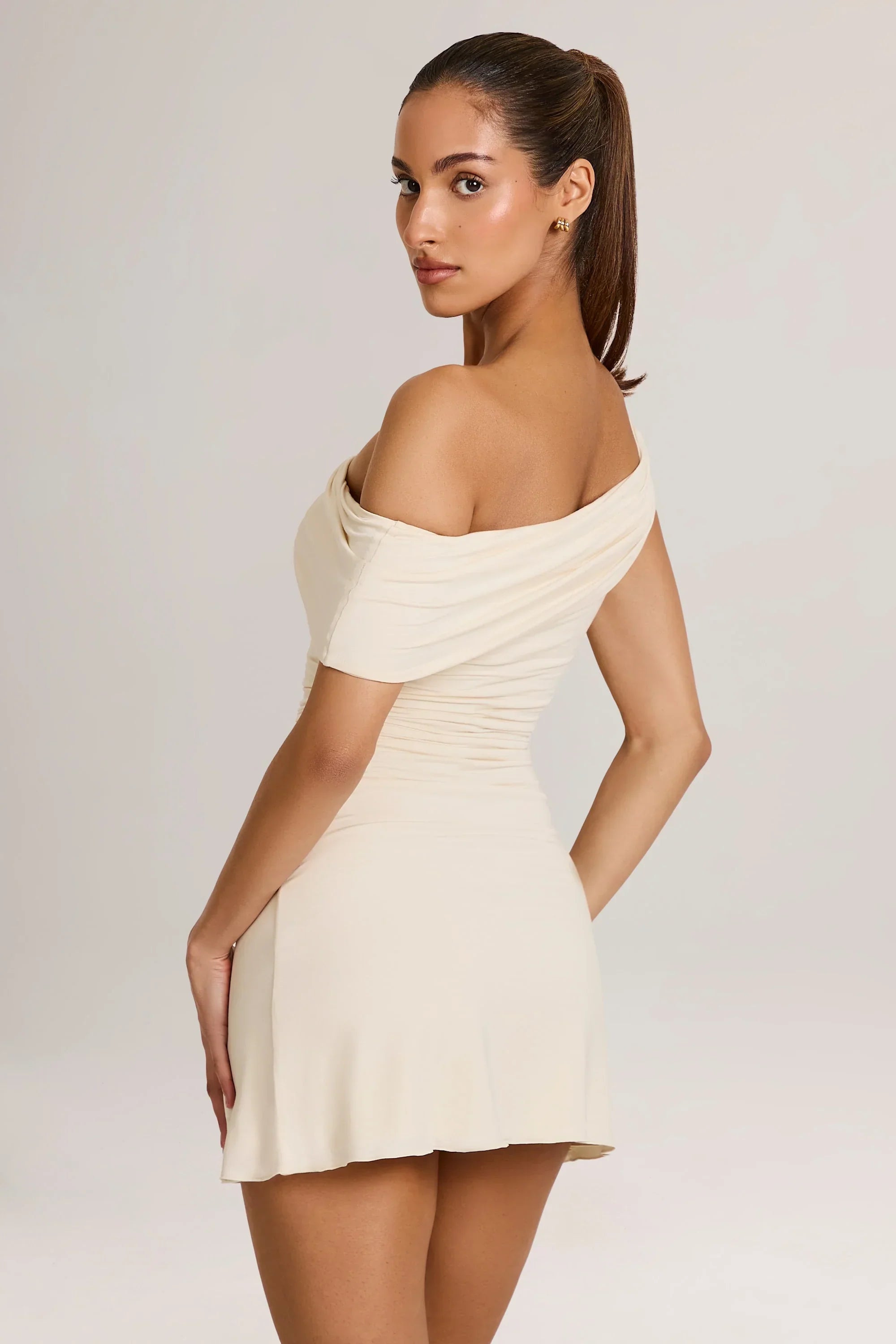 Modal Asymmetric A Line Mini Dress in Ivory