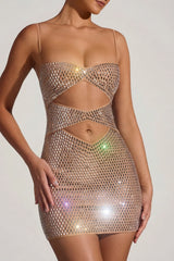 Embellished Cut Out Mini Dress in Almond