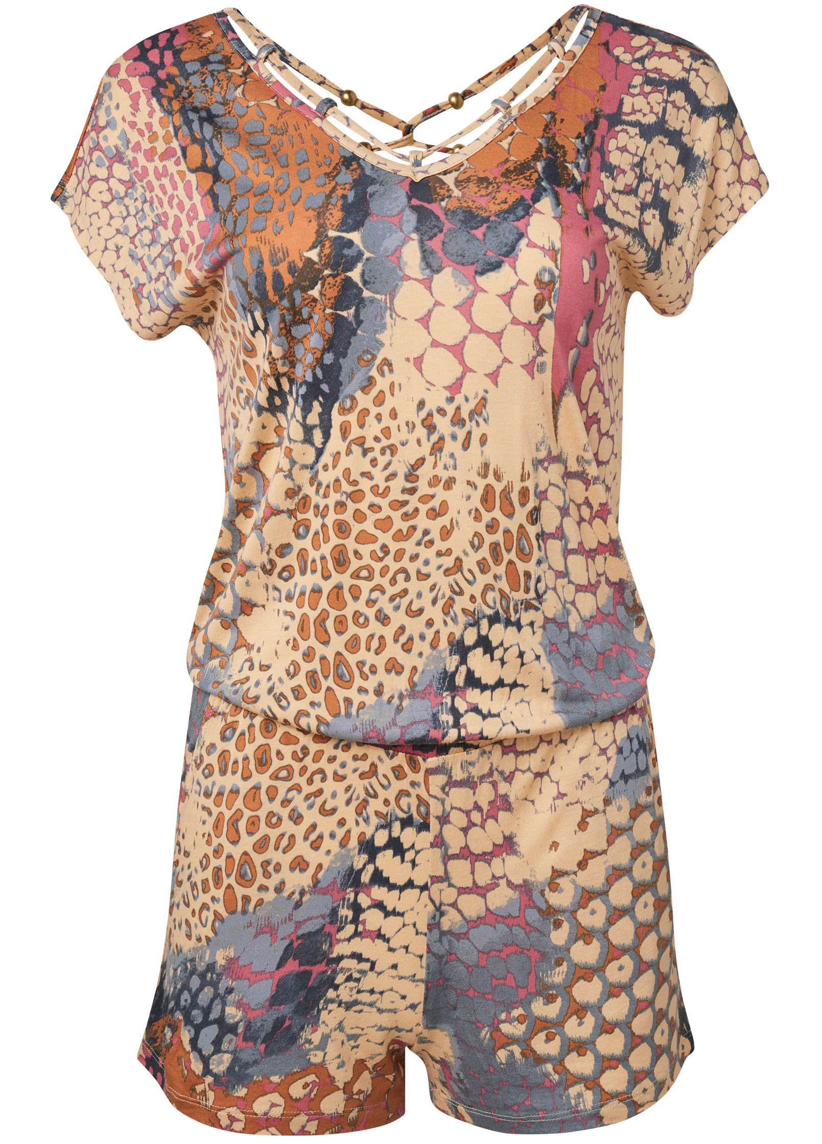 Abstract Mirage V Neck Romper Orange Multi