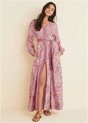 Tie Waist Linen Maxi Dress Venetian Paisley