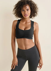 Ruched Cropped Sports Top Black