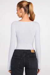 Ribbed Modal Long Sleeve Plunge Bodysuit in Grey