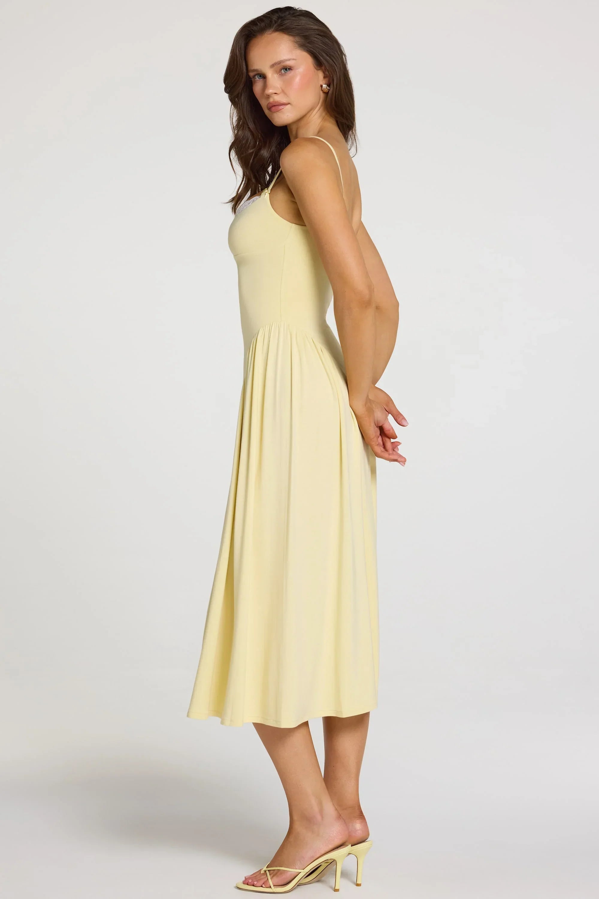 Modal Lace Trim Midaxi Dress in Pastel Yellow
