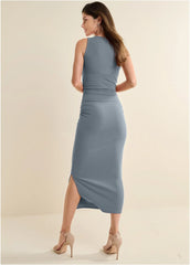 Ribbed Bodycon Midi Dress Seafog