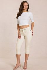 Mid Rise Capri Jeans in Ivory
