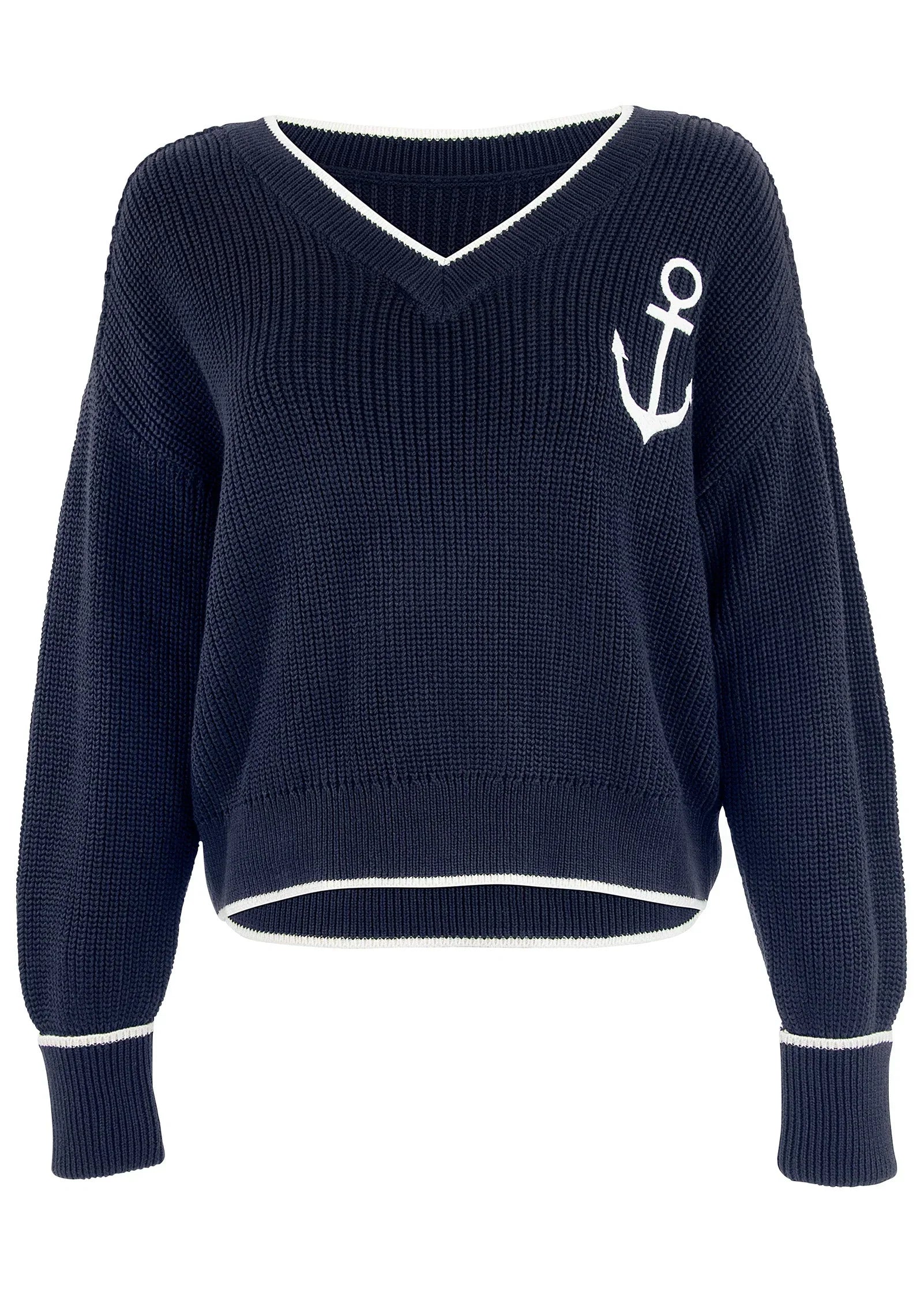 Anchor V Neck Sweater Navy White